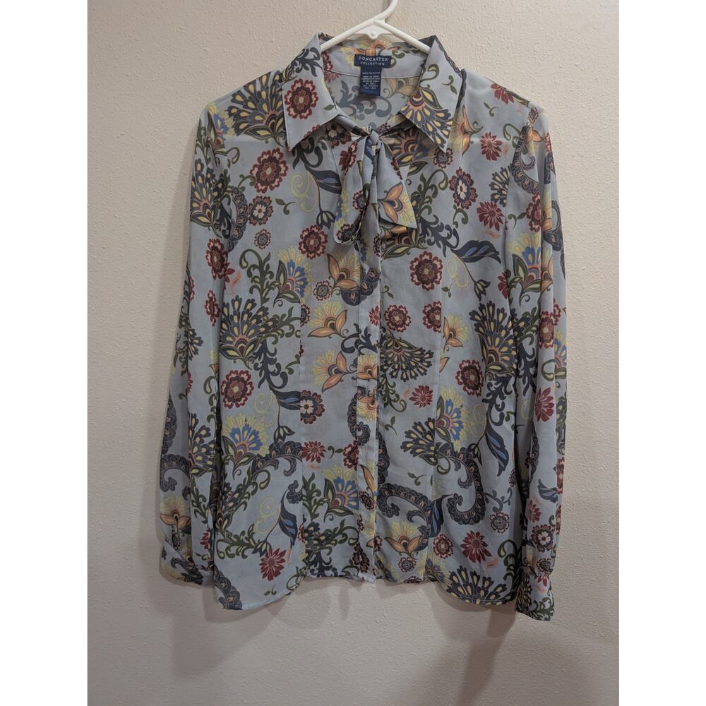 Gorgeous semi sheer secretary style blouse w/floral print DonCaster Collection 6